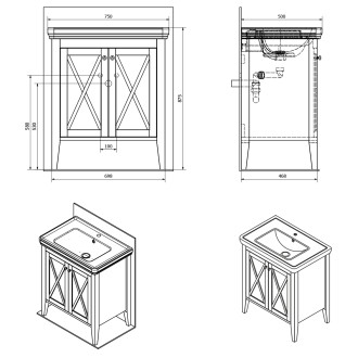 CROSS umyvadlová skříňka 70x81x47cm, starobílá CR275