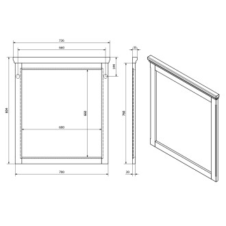 CROSS zrcadlo v dřevěném rámu 700x800mm, starobílá CR212