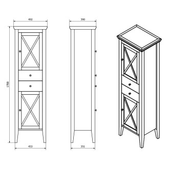 CROSS skříňka vysoká 49x170x39cm, levá, starobílá CR214