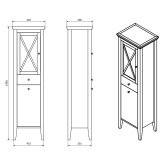 CROSS skříňka vysoká s prádelním košem 49x170x39cm, levá, starobílá CR216