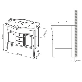 RETRO umyvadlová skříňka 89x80x48cm, starobílá 1621