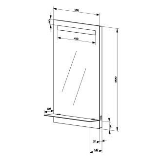 Zrcadlo s LED osvětlením a policí 50x80cm, kolébkový vypínač ATH52