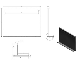 BRETO zrcadlo s LED osvětlením a policí 800x608mm BT080