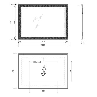 FLUT zrcadlo s LED podsvícením 1000x700mm, bílá FT100