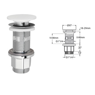 IMPALA umyvadlová výpust 5/4“, click clack, Rockstone zátka, bílá mat WA03451