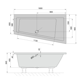 ANDRA R asymetrická vana 160x90x45cm, ivory