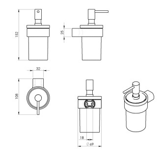 PIRENEI dávkovač mýdla 110 ml, mléčné sklo, černá mat PI8114