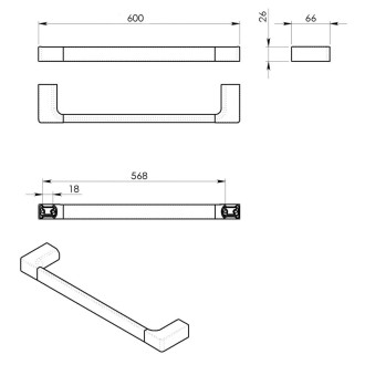 PIRENEI držák ručníků 600x66mm, černá mat PI216014