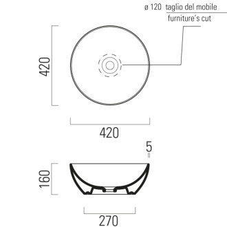 PURA keramické umyvadlo na desku, průměr 42cm, ghiaccio mat 885115