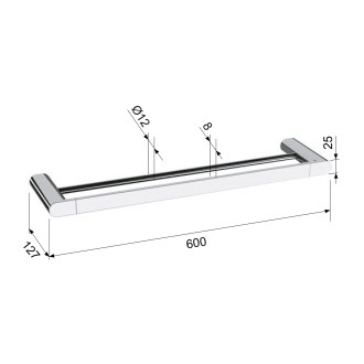 FLORI dvojitý držák ručníků 600x127mm, černá mat RF011/15