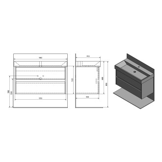 NIRONA umyvadlová skříňka 95x51,5x43 cm, dub Sherwood NR100-1515
