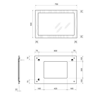 TREOS zrcadlo v rámu 750x500mm, bílá mat TS750-3131