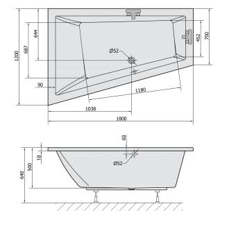 TRIANGL L SLIM asymetrická vana 180x120x50cm, bílá 19611S