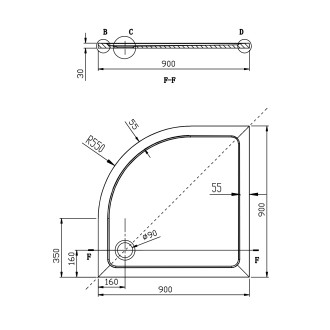 AKCE čtvrtkruhová sprchová zástěna 900x900x1900mm, čiré sklo AG4290