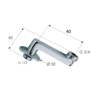 Excentr s chromovou krycí růžicí za baterii 1/2" x 3/4" - 100(150)mm, ks 83298