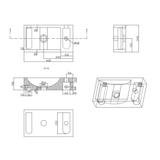 BLOK kamenné umývátko 40x22cm, baterie vpravo, antracit 2401-28