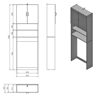 SIMPLEX ECO skříňka za pračku 63x25x190cm, bílá SIME715