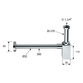 Umyvadlový sifon 5/4", odpad 32mm, hranatý, černá mat SI415