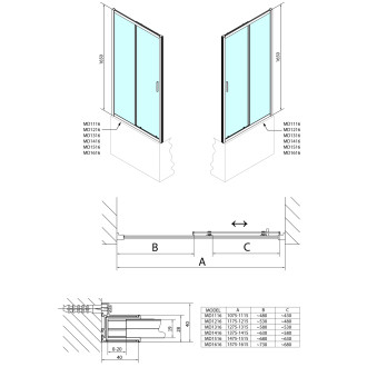 DEEP sprchové dveře 1400x1650mm, čiré sklo MD1416
