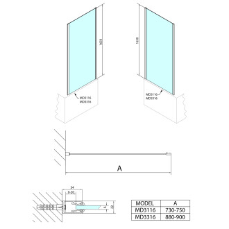 DEEP boční stěna 750x1650mm, čiré sklo MD3116