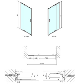 EASY sprchové dveře otočné 760-900mm, sklo Brick EL1638