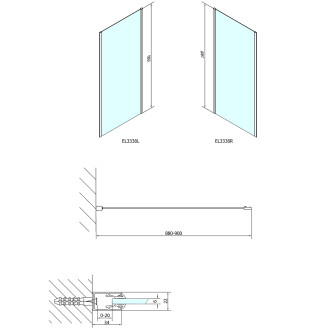 EASY boční stěna 900mm, sklo Brick EL3338