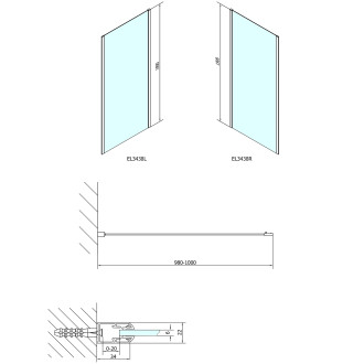 EASY boční stěna 1000mm, sklo Brick EL3438