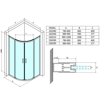 SIGMA SIMPLY čtvrtkruhová sprchová zástěna 900x900 mm, R550, čiré sklo GS5590