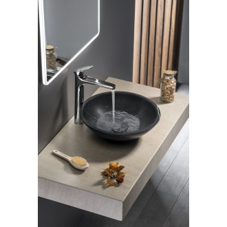 BLOK kamenné umyvadlo na desku průměr 40 cm, matný černý Marquin 2401-35