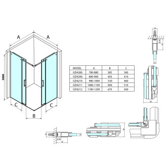 DRAGON čtvercový sprchový kout 1000x1000mm, rohový vstup GD4210GD4210