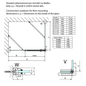 FORTIS čtvercový sprchový kout 800x800 mm, L varianta FL1080LFL3580