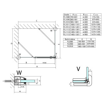FORTIS obdélníkový sprchový kout 1500x800 mm, R varianta FL1115RFL3580