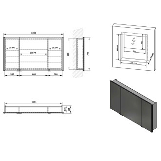 INTEGRA zápustná galerka s LED osvětlením, 125x70cm IN125