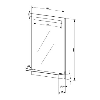 Zrcadlo s LED osvětlením a policí 60x80cm, kolébkový vypínač ATH53