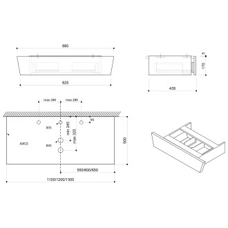 TWIGA PLUS umyvadlová zásuvka 88,5x17x43,5cm, černá mat VC460-3535