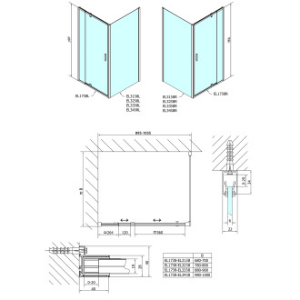 EASY obdélník/čtverec sprchový kout dveře 900-1000x1000mm L/P, sklo Brick EL1738EL3438