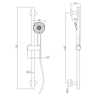 Sprchová souprava, posuvný držák 700mm, hadice 1500mm, černá mat SC515
