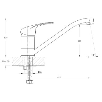 HOFFER stojánková dřezová baterie, 221mm, otočné ramínko, chrom 424.050.1
