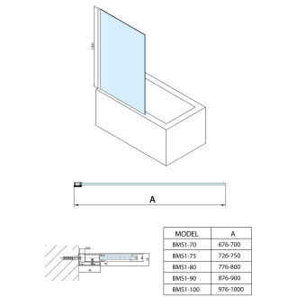 MODULAR SHOWER vanová zástěna 900x1500mm, čiré sklo BMS1-90