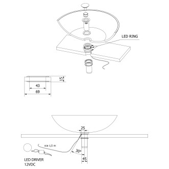 LEDRING osvětlení pod skleněné umyvadlo 12V, 1,2W, 5000-5500K WP94051LED