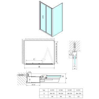 EASY obdélníkový sprchový kout 900x1000mm, skládací dveře, L/P, čiré sklo EL1990EL3415