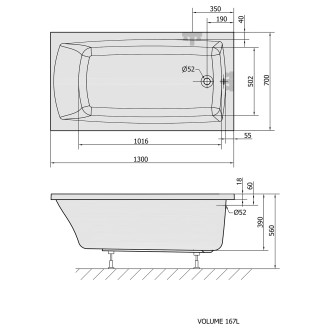 LILY SLIM obdélníková vana 130x70x39cm, bílá 77511S