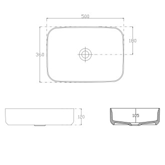 INFINITY RECTANGLE keramické umyvadlo na desku, 50x36cm, černá mat 10NF65050-2N