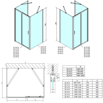 EASY třístěnný sprchový kout 1600x700mm, L/P varianta, čiré sklo EL1815EL3115EL3115