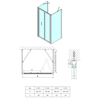 EASY třístěnný sprchový kout 900x900mm, skládací dveře, L/P, čiré sklo EL1990EL3315EL3315