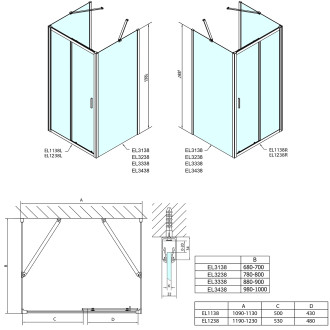 EASY třístěnný sprchový kout 1100x800mm, L/P varianta, sklo Brick EL1138EL3238EL3238