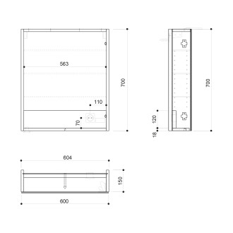 LINEX galerka s LED osvětlením, 60x70x15cm, levá/pravá, bílá LX060-0030