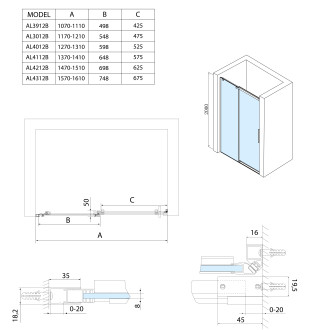 ALTIS BLACK posuvné dveře 1470-1510mm, výška 2000mm, čiré sklo AL4212B