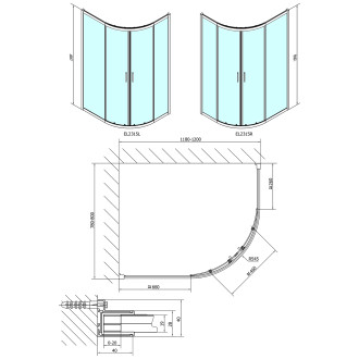 EASY čtvrtkruhová sprchová zástěna 1200x800mm, L/R, čiré sklo EL2315