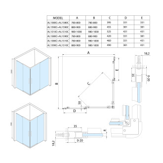 ALTIS čtvercový sprchový kout 800x800 mm, rohový vstup, čiré sklo AL1580CAL1580C